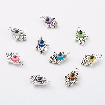 Alloy Pendants, with Resin Beads, Hamsa Hand with Evil Eye, Antique Silver