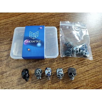 10Pcs 5 Style 304 Stainless Steel European Beads, Large Hole Beads, Mixed Shapes