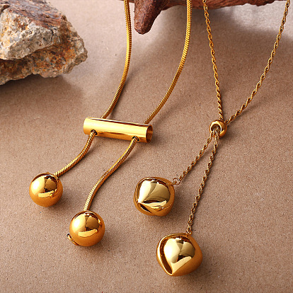 Adjustable 304 Stainless Steel Geometric Lariat Necklaces, Golden