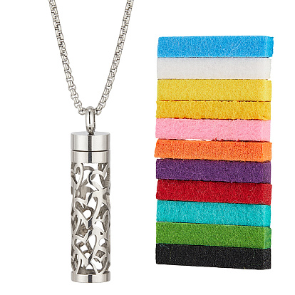 1миниатюрные ожерелья в виде полых флаконов для духов из нержавеющей стали, Ожерелья с цепочкой, с фетровыми ватными дисками для ароматизации