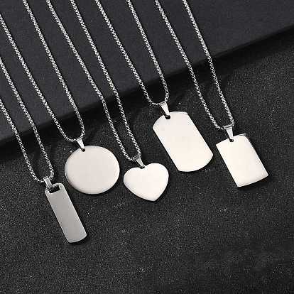 304 ожерелья из нержавеющей стали, с коробчатой цепью и подвесками для ручной полировки, цвет нержавеющей стали