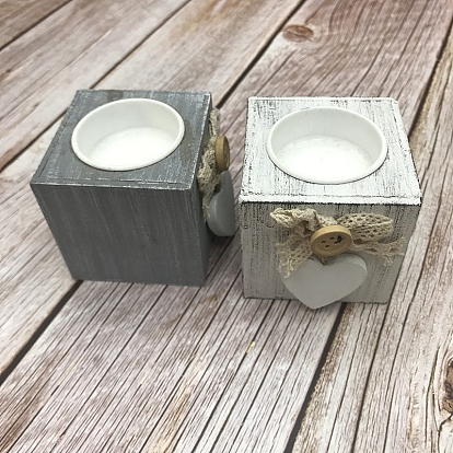 Wooden Candle Holder, Tealight Candlestick Holder, Cube with Heart