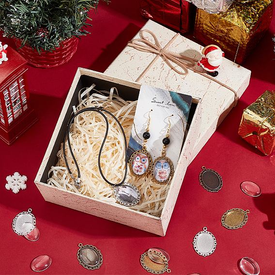 Подвески для кабошонов  & стразов, цинковый сплав, с прозрачными овальными стеклянными кабошонами, DIY фурнитура для ювелиных изделий