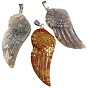 Gemstone Big Pendants, Wing Charms with Platinum Plated Matel Snap on Bails