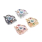 Brass Micro Pave Cubic Zirconia Links Connectors, with Enamel, Heart, Colorful