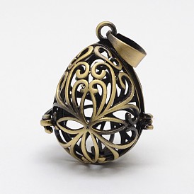 Filigree Teardrop Brass Cage Pendants, For Chime Ball Pendant Necklaces Making, Lead Free & Cadmium Free, 29x23x17mm, Hole: 8x4mm, Inner: 21x15mm