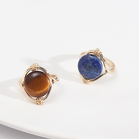 Handmade Copper Wire Wrapped Natural Stone Fashion Ring for Women