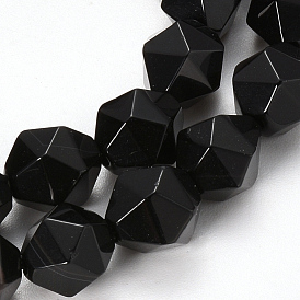 Natural Black Onyx Beads Strands, Dyed, Faceted, Nuggets