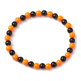 Bracelets extensibles en perles rondes en plastique pour hommes et femmes, halloween, noir