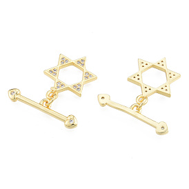 Brass Pave Clear Cubic Zirconia Toggle Clasps, Nickel Free, Star