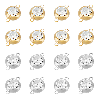 16 шт. 2 цвета 304 подвески-коннекторы из нержавеющей стали с прозрачным кубическим цирконием, плоские круглые ссылки
