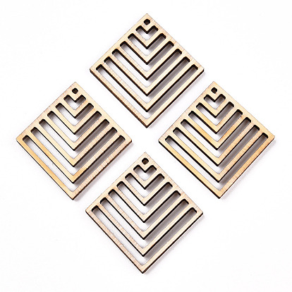 Подвески из неокрашенного натурального дерева тополя, амулеты полые ромбы