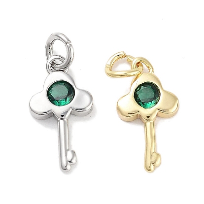 Brass Micro Pave Cubic Zirconia Charms, Cadmium Free & Nickel Free & Lead Free, with Jump Ring, Key