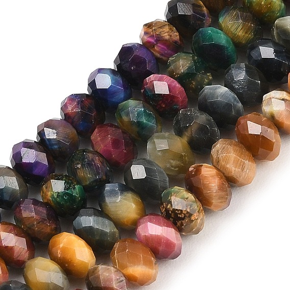 Природных тигровый глаз бисер нитей, рондель, граненые, окрашенная и подогревом