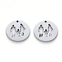 304 Stainless Steel Pendants, Laser Cut, Flat Round with Family