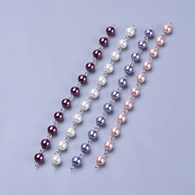 Chaînes de perles de verre teinté à la main, non soudée, avec épingle à oeil en fer