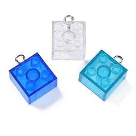 Resin Pendants, with Platinum Iron Loop, Toy Bricks