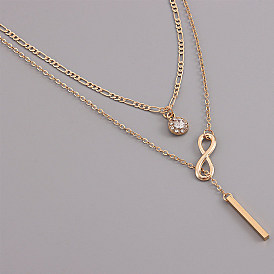 Multi-layered Diamond-studded Short Bar Number 8 Pendant Necklace for Women - Creative Fashion Jewelry