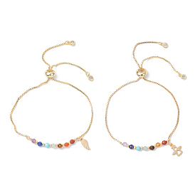 Браслеты-слайдеры из латунной цепочки-коробки с чакрами, браслеты из натуральных смешанных драгоценных камней для женщин, с кубического циркония