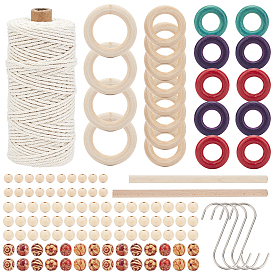 DIY Decoration Craft Kits, Including Beech Sticks, Wooden Sticks & Linking Rings & Round Beads, Cotton String Threads, Heavy Duty S-hooks, Stainless Steel Wire Metal Secured S Hook