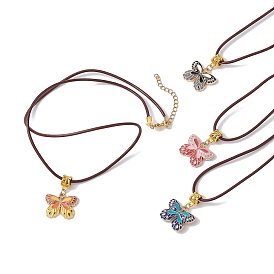 Ожерелья с подвесками в форме бабочки из сплава эмали, с коровьей кожаный шнур