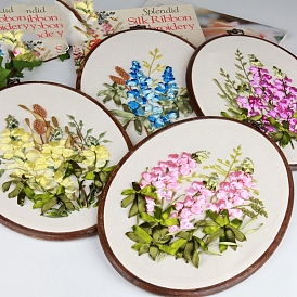 DIY Flower & Leaf Pattern Embroidery Kits, Including Printed Cotton Fabric, Embroidery Thread & Needles, Imitation Bamboo Embroidery Hoop