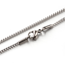 304 Stainless Steel Box Chain Necklaces, with Lobster Claw Clasps