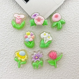 Прозрачные смолы кабошоны, цветок, разнообразные, с эмалью