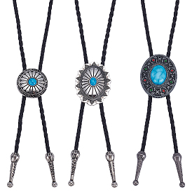 3 шт. 3 стиль регулируемый овальный/плоский круглый кулон из цинкового сплава с паве из искусственной бирюзы черный шнур лариат ожерелья