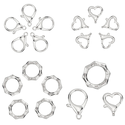 18piezas 3 cierres de pinza de langosta de aleación de zinc estilo y anillos de resorte para puerta, Disparador de corazón y loro y anillo poligonal