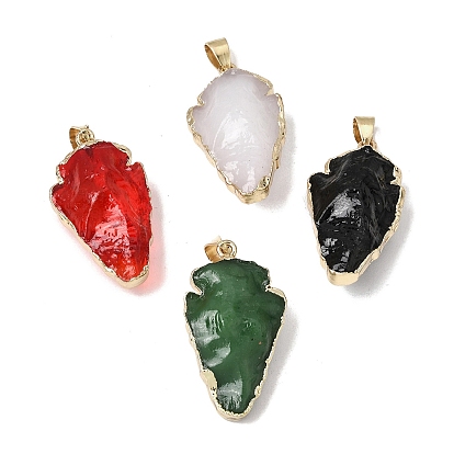 Brass & Glass Pendants, Christmas Tree Charms, with Golden Plated Edge