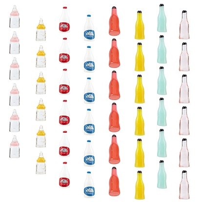 48Pcs 8 Style Resin Cabochons, Liquor/Bottle & Feeding-bottle & Milk Bottle with Word MILK