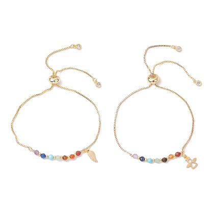 Браслеты-слайдеры из латунной цепочки-коробки с чакрами, браслеты из натуральных смешанных драгоценных камней для женщин, с кубического циркония