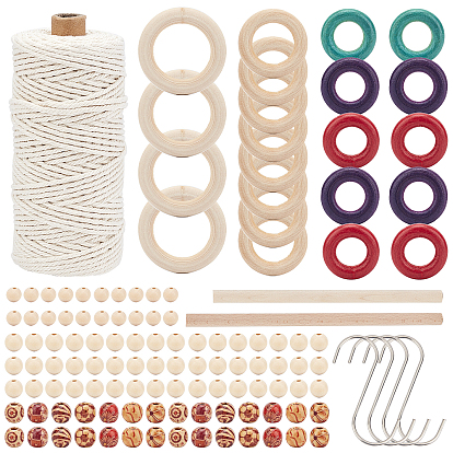 Kits d'artisanat de décoration bricolage, y compris les bâtons de hêtre, bâtons en bois et anneaux de liaison et perles rondes, fils de coton, crochets en S robustes, crochet de s en métal d'acier inoxydable fixé par s