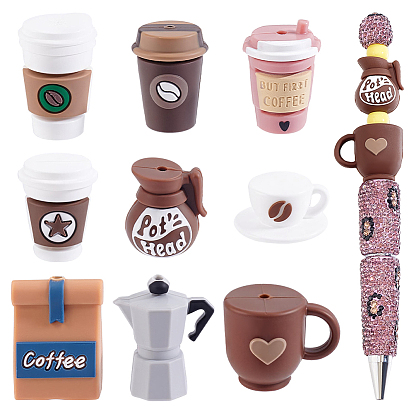 9Pcs 9Styles Silicone Beads, Coffee Cup, Focal Beads