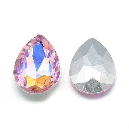 Pointed Back Glass Rhinestone Cabochons, Back Plated, Faceted, AB Color Plated, Drop