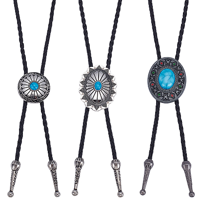 3 шт. 3 стиль регулируемый овальный/плоский круглый кулон из цинкового сплава с паве из искусственной бирюзы черный шнур лариат ожерелья