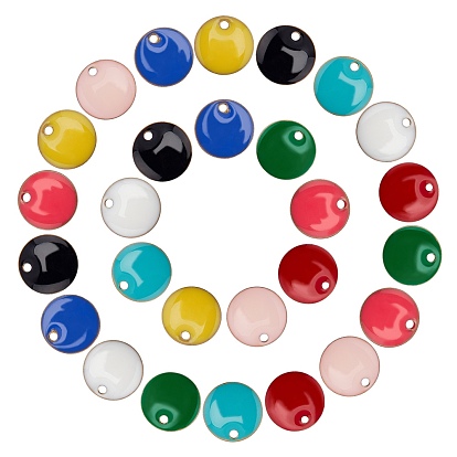 Brass Charms, Enamelled Sequins, Unplated, Flat Round