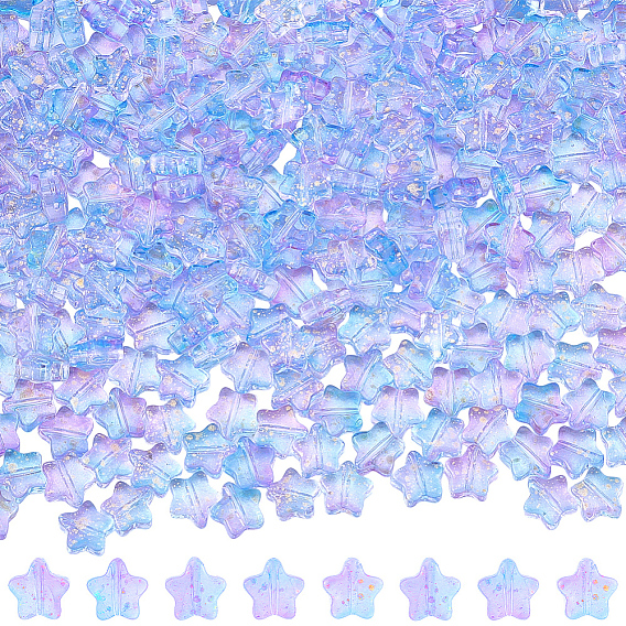 300 шт. Стеклянные бусины, окрашенные распылением, матовые, звезда, с блеском порошок