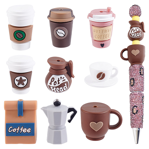 9Pcs 9Styles Silicone Beads, Coffee Cup, Focal Beads