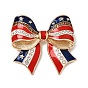 Independence Day Enamel Pins, Alloy Rhinestone Lapel Pins for Backpack Clothes, Sweet Land of Liberty with Bowknot, Light Gold