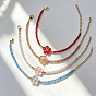 Pulseras bohemias hechas a mano con flores de vidrio soplado y cuentas facetadas en forma de rondel con cadenas terminales de acero inoxidable para mujer., dorado