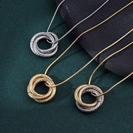 304 ожерелья из нержавеющей стали с тройными кругами для женщин, вакуумное покрытие pvd