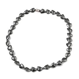 Heart Synthetic Non-Magnetic Hematite Beaded Necklaces for Women Men, with Alloy Magnetic Clasp
