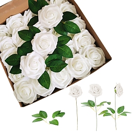Fleurs artificielles en mousse, fausse rose avec des tiges en plastique, pour les bouquets de mariage bricolage, décorations de fête