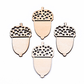 Unfinished Natural Poplar Wood Big Pendants, Laser Cut Wood Shapes, Acorns