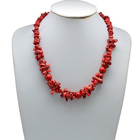 Classic Natural Gemstone Chip Beaded Necklaces, with Glass Seed Beads and Lobster Claw Clasps, 18.11 inch 