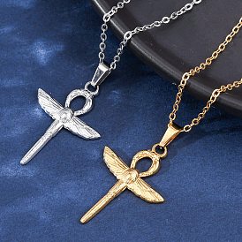Крест анкх с крыльями 304 ожерелья с подвесками из нержавеющей стали, ионное покрытие (ip)
