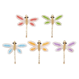 Подвески в виде стрекоз из стеклянных бусин, с открытыми пружинными кольцами из нержавеющей стали 304, реальный 18 k позолоченный