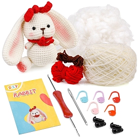 Kits de crochet de conejo diy para principiantes, incluyendo hilo de poliéster, relleno de fibra, aguja de ganchillo, aguja de hilo, alambre de soporte, marcador de punto